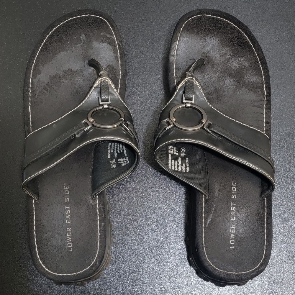 VTG 90s Lower East Side Black Chunky Lug Sole Jammer Platform Sandals Womens 8.5